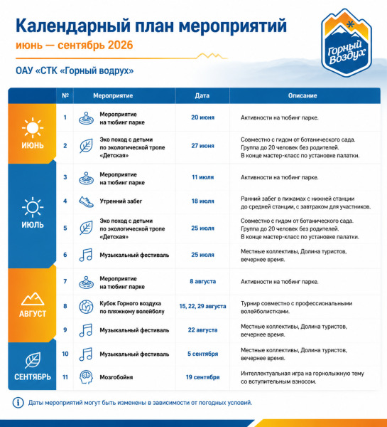 План мероприятий на лето 2026